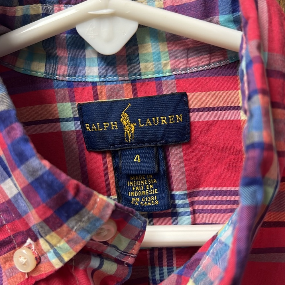 Ralph Lauren Polo Toddler Boy size 4, Plaid long sleeve button up, like new. - Picture 2 of 4